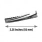 Metallic clip with measurement label indicating 2.25 inches (55 mm) on a white background