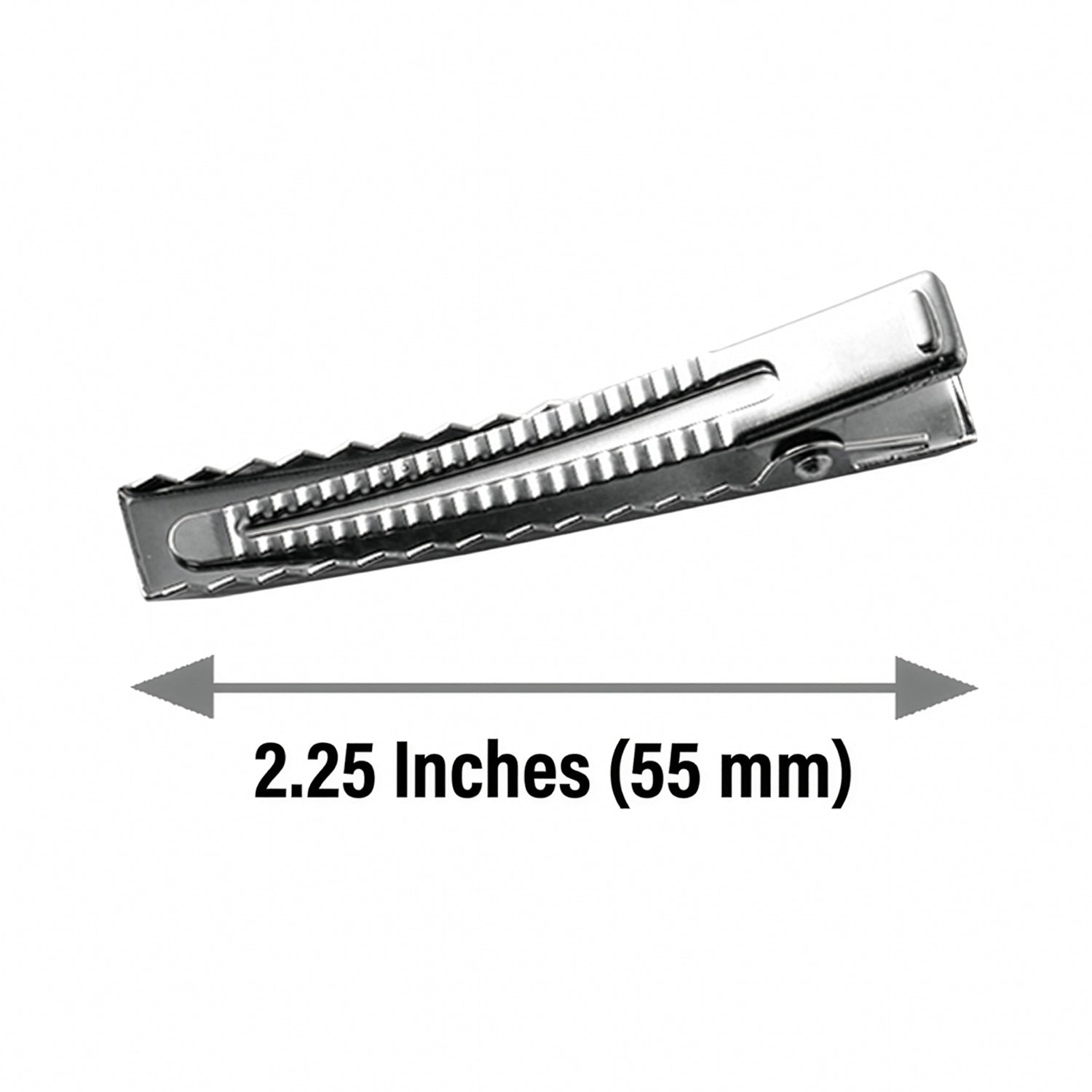 Metallic clip with measurement label indicating 2.25 inches (55 mm) on a white background