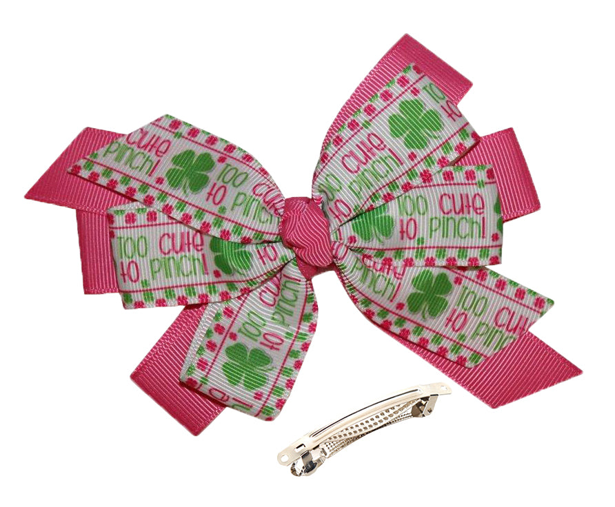 WD2U Girls Too Cute to Pinch St Patricks Day Shamrock 4.5" Hair Bow French Clip