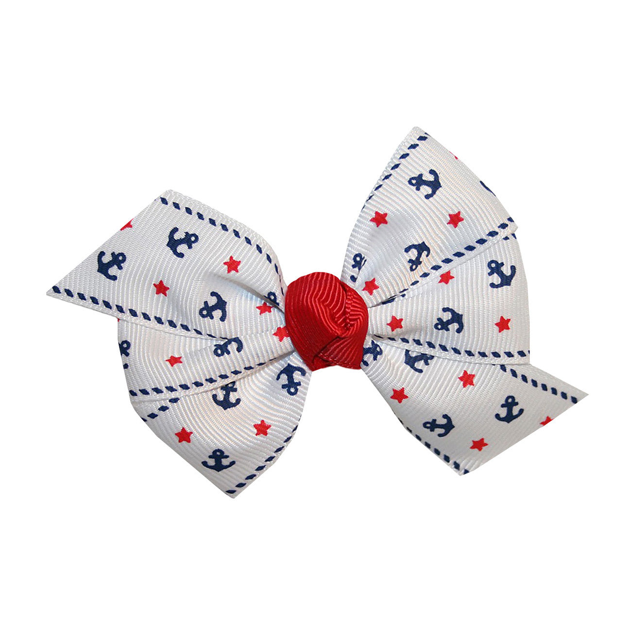 WD2U Baby Girls Set of 2 Nautical Anchor Red White Blue 3" Pigtail Hair Bows