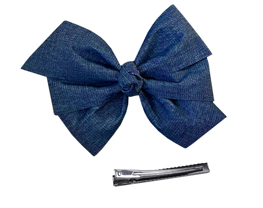 WD2U Girls 5" Denim Blue Jean Hair Bow Alligator Clip