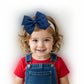 WD2U Baby Girls 5" Denim Blue Jean Hair Bow Ivory Stretch Elastic Headband