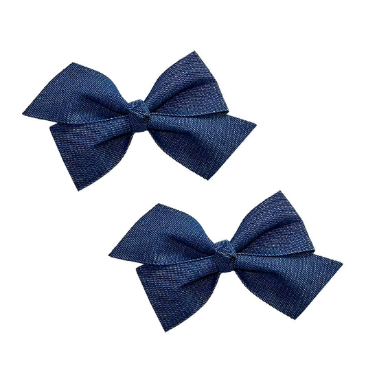 WD2U Baby Girls Set of 2 Denim Blue Jean Grosgrain 3" Hair Bows Alligator Clips