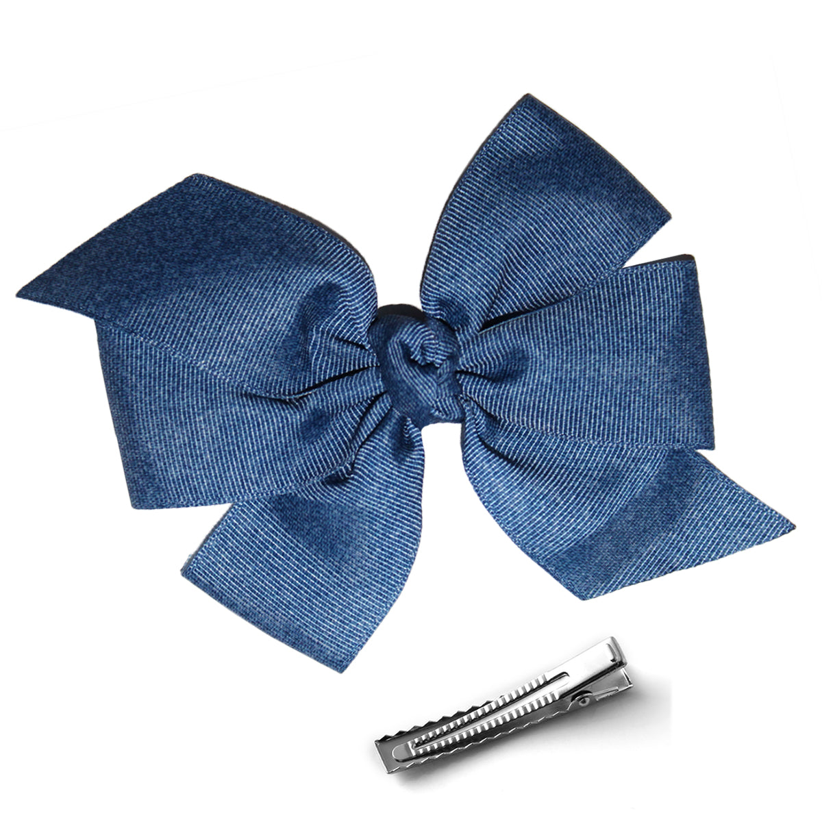 WD2U Girls 5" Denim Blue Grosgrain Hair Bow Alligator Clip