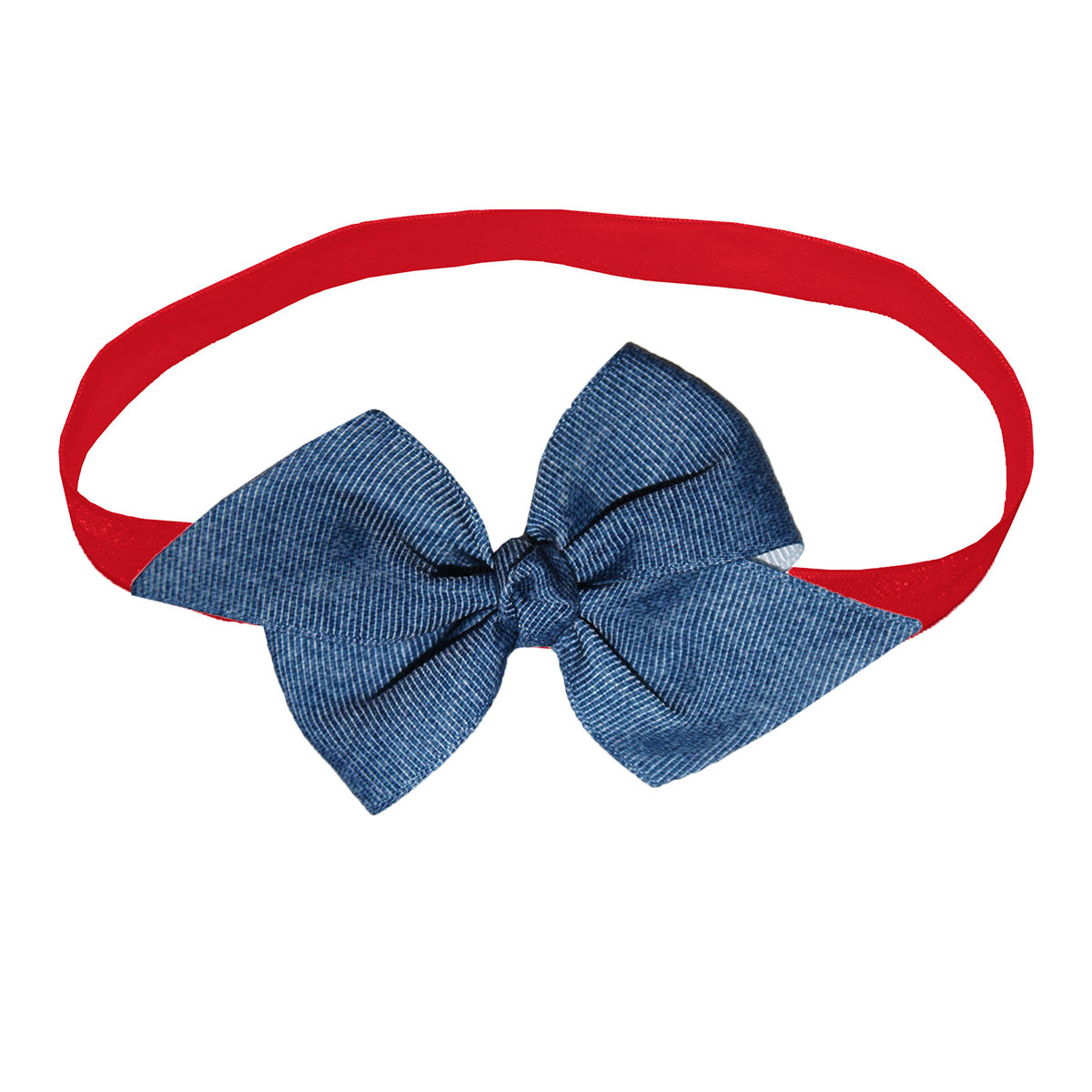 WD2U Baby Girls 3" Denim Blue Grosgrain Hair Bow Red Headband