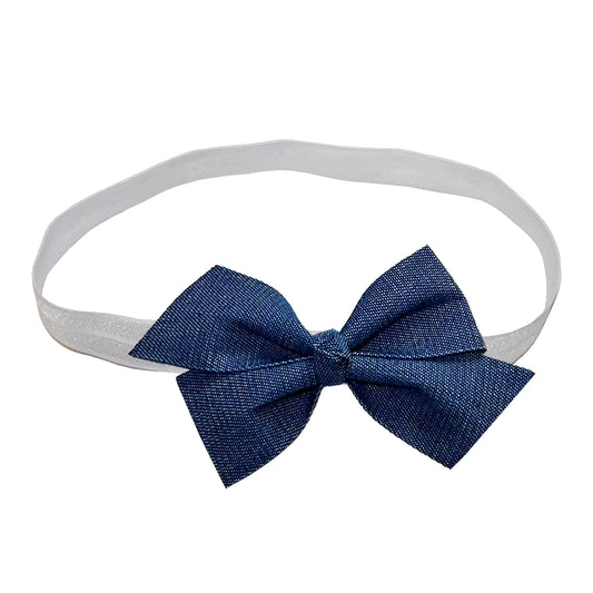WD2U Baby Girls 3" Denim Blue Jean Hair Bow White Stretch Headband