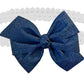 Baby Girls 5" Denim Blue Jean Large Hair Bow White Stretch Headband