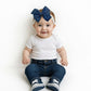 Baby Girls 5" Denim Blue Jean Large Hair Bow White Stretch Headband