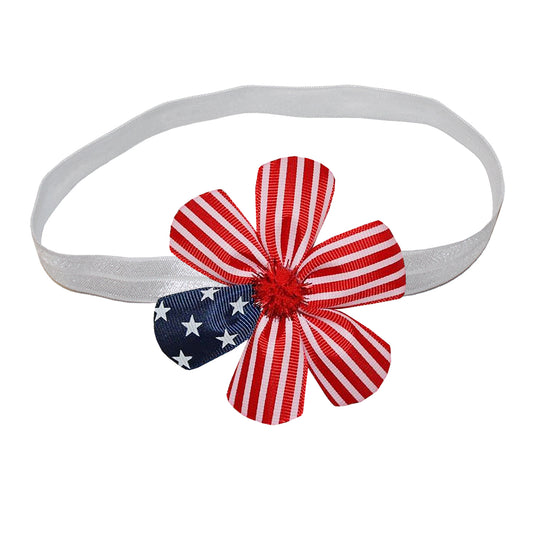 WD2U Baby Girls Stars & Stripes Red White Blue July 4th 2.5" Flower Hair Bow Stretch Headband