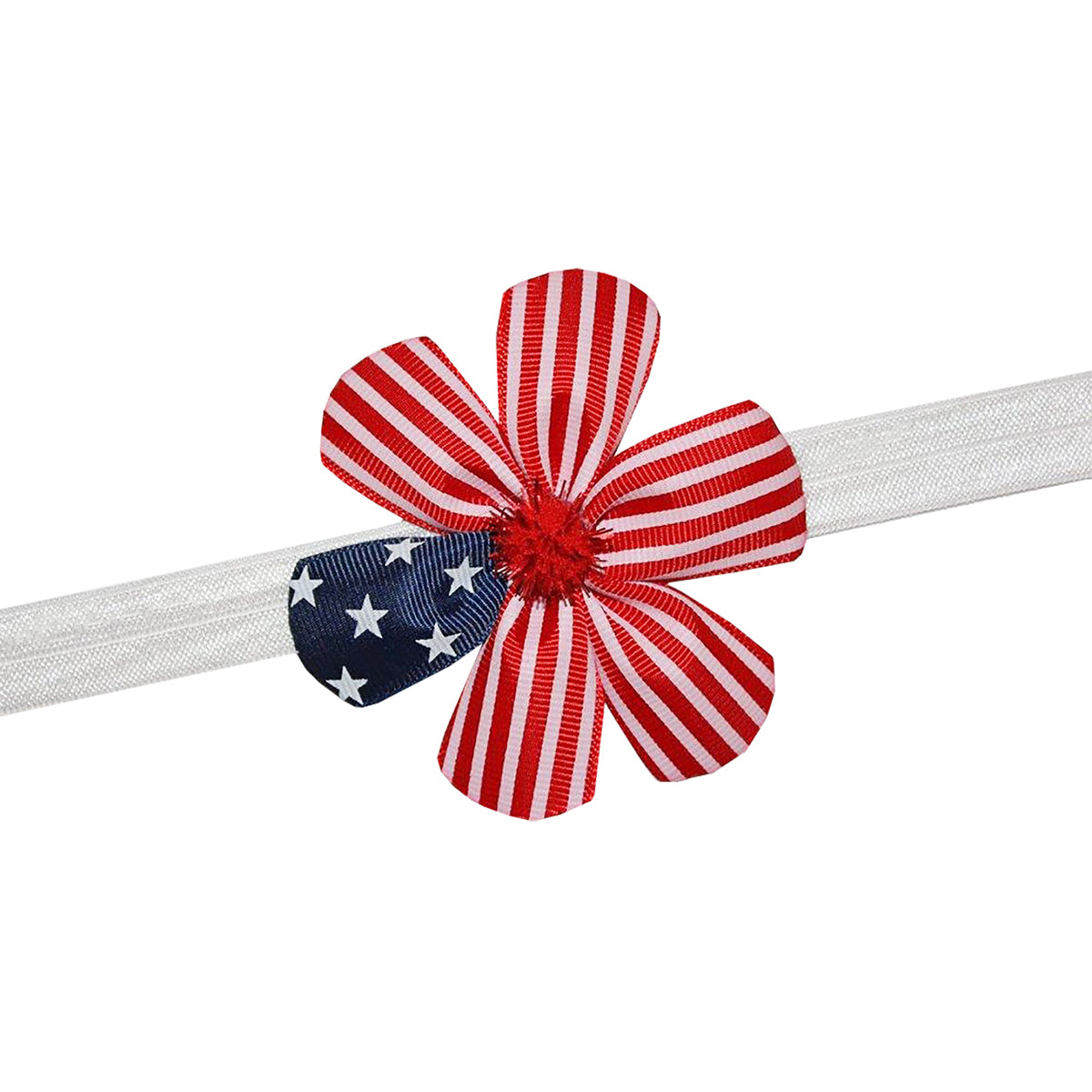WD2U Baby Girls Stars & Stripes Red White Blue July 4th 2.5" Flower Hair Bow Stretch Headband