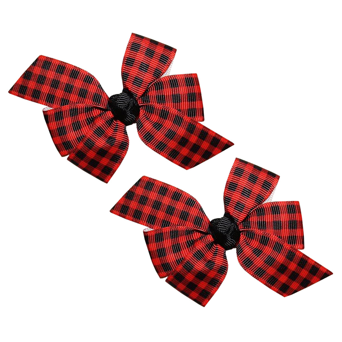 WD2U Baby Girl Set of 2 Red Black Buffalo Plaid 3" Pigtail Hair Bows Alligator Clips