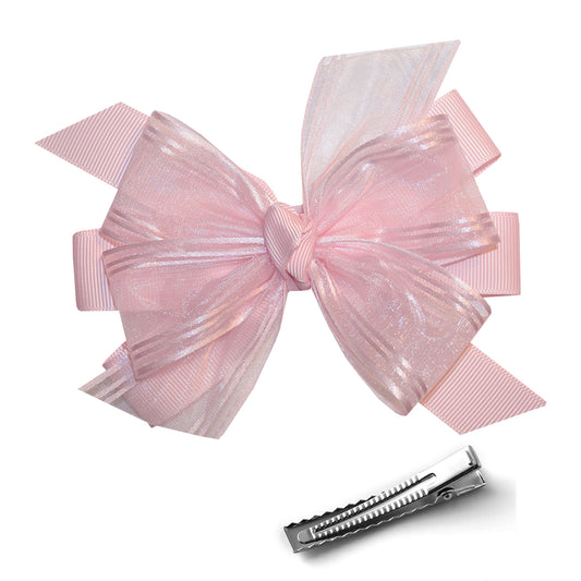 WD2U Girls 4.5" Precious Pink Organza Flower Girl Hair Bow Alligator Clip