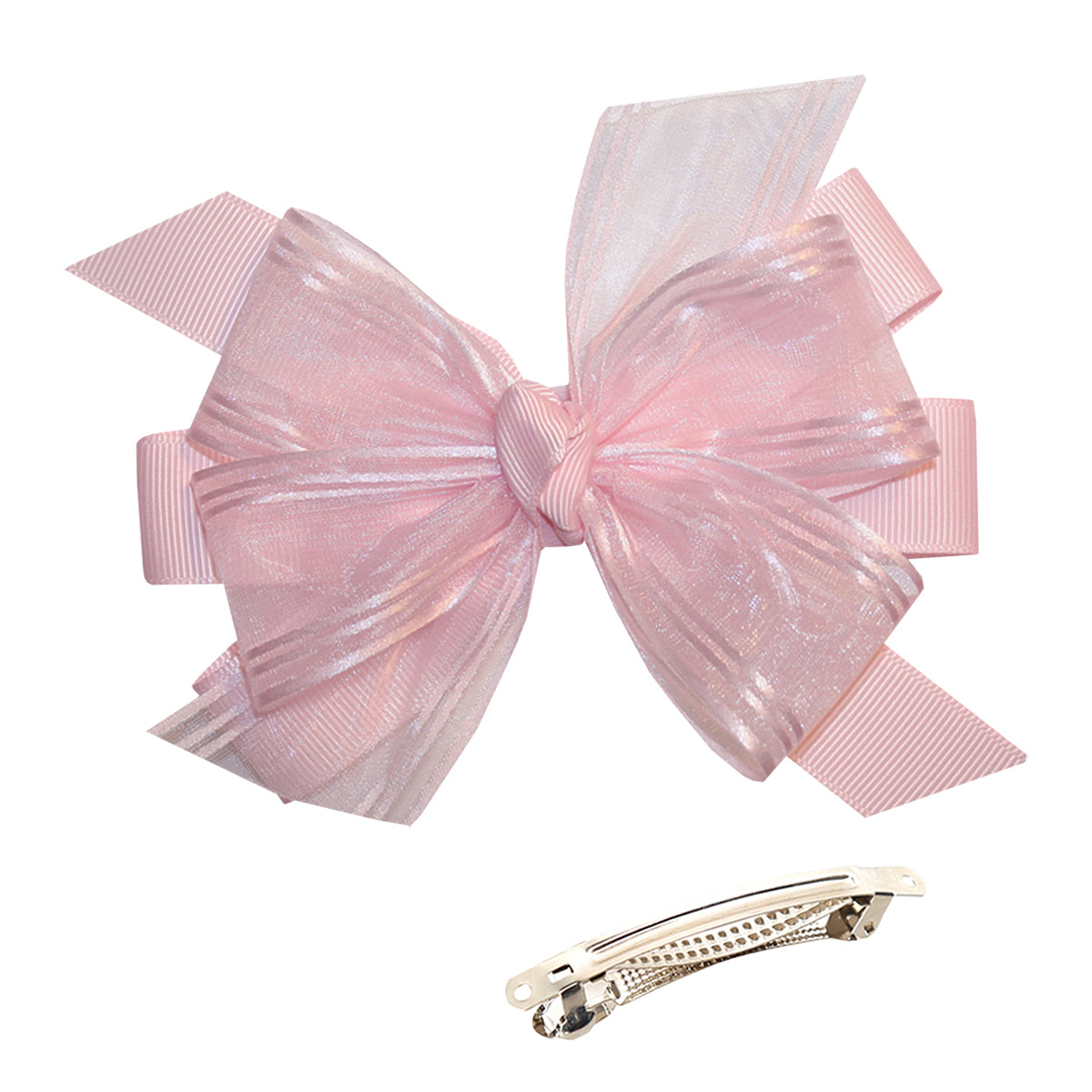 WD2U Girls 4.5" Precious Pink Organza Flower Girl Hair Bow French Clip Barrette