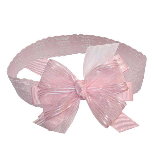 WD2U Baby Girls 4.5" Precious Pink Organza Flower Girl Hair Bow Stretch Headband