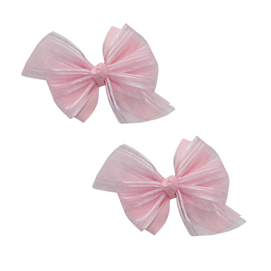 WD2U Baby Girls Set of 2 Precious Pink Organza Pigtail Hair Bows Alligator Clips