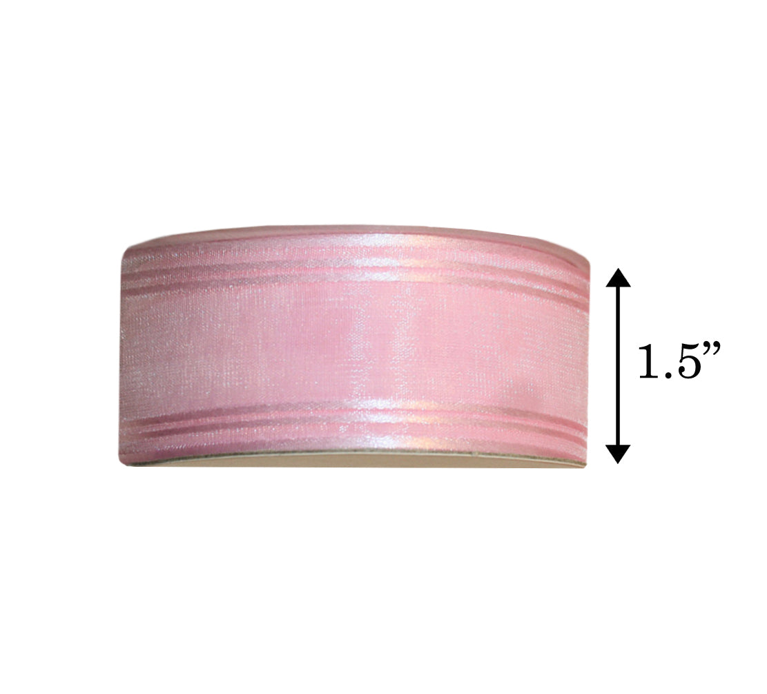 10 Yards 1.5" Pink Sheer Organza Satin Stripe Ribbon Yardage DIY Hair Bows Crafts