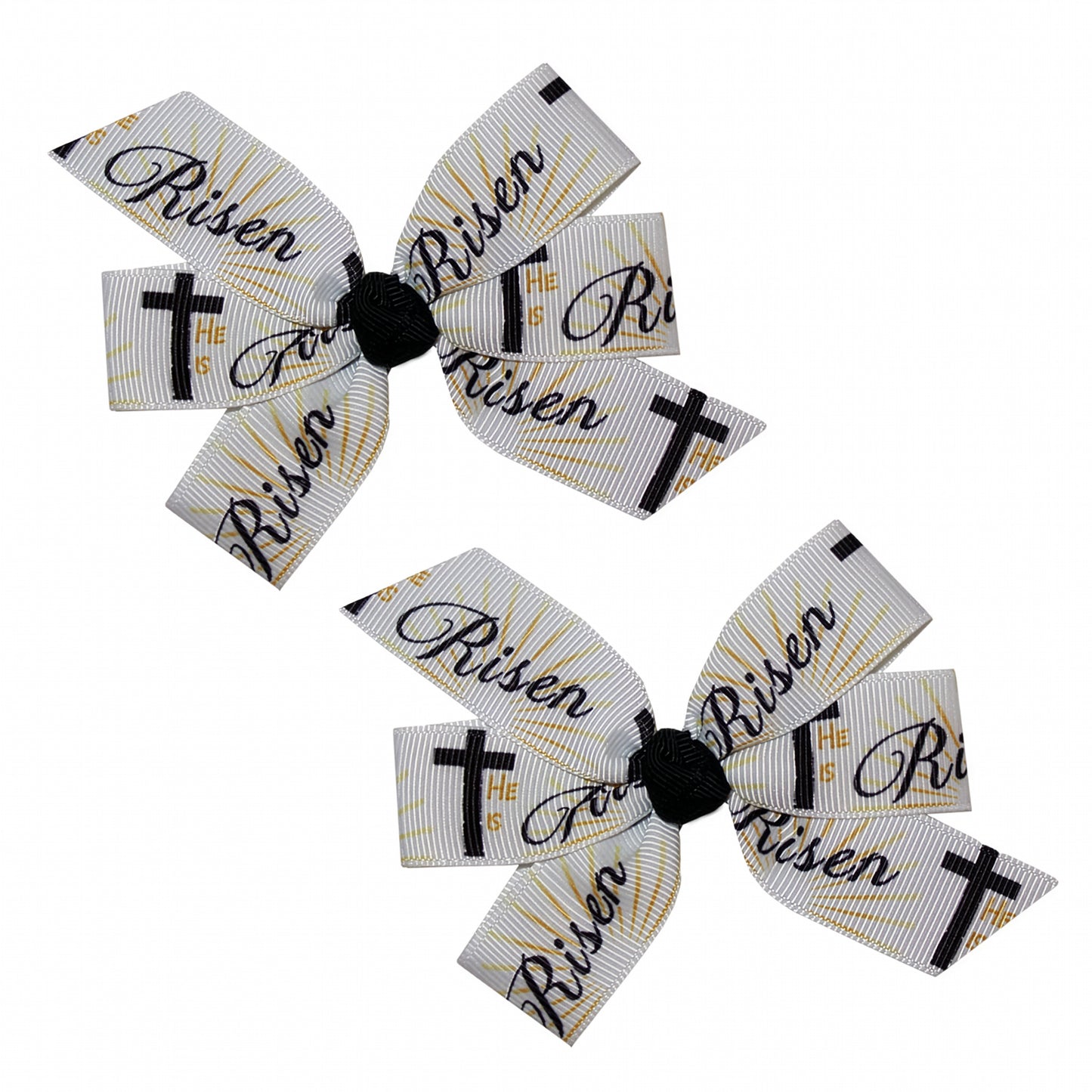 Baby Girl Set of 2 He is Risen Cross 3" Pigtail Hair Bows Alligator Clips