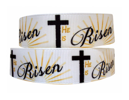 7/8" Grosgrain Ribbon He is Risen Christian Cross DIY Resurrection Easter Hair Bows Crafts