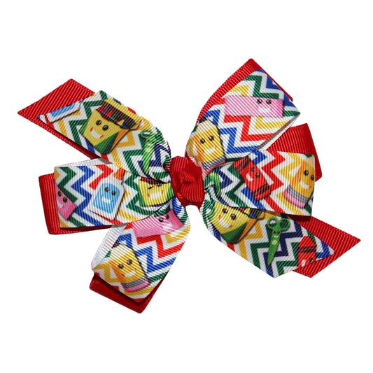 WD2U Girls 4.5" Chevron Crayon Back to School Layered Hair Bow French Clip