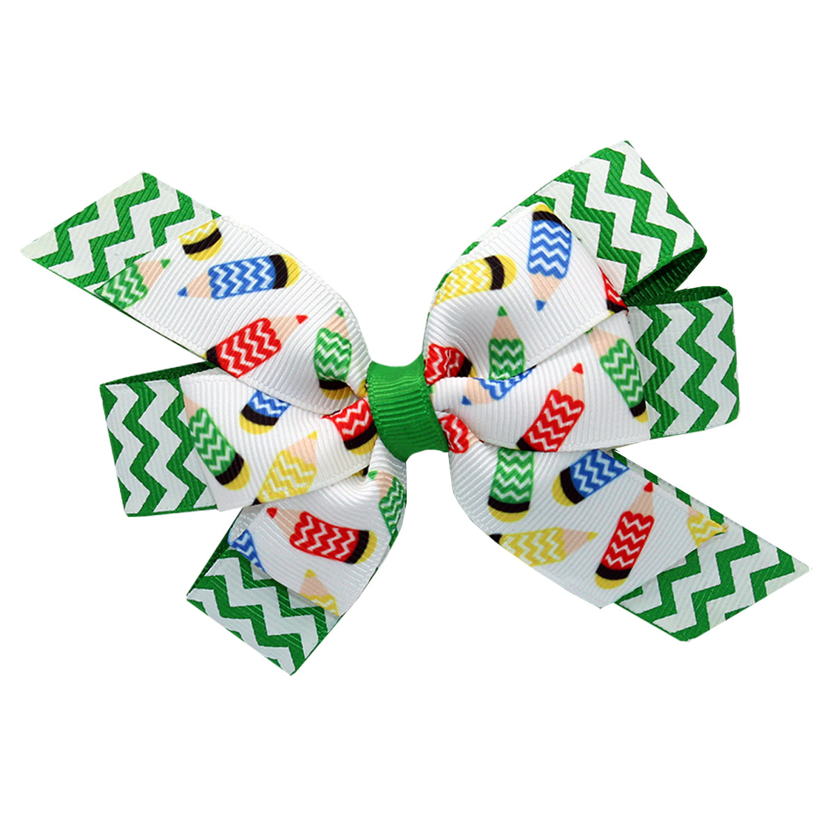 WD2U Girls 4.5" Chevron Pencils Back to School Hair Bow Alligator Clip