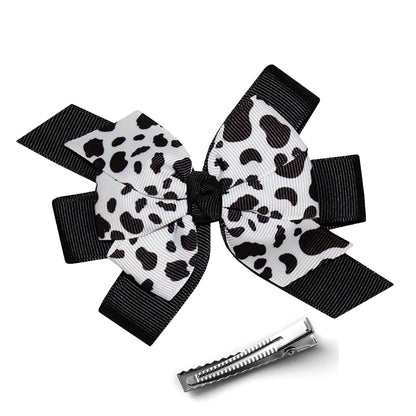 WD2U Girls 4.5" Farm Girl Dairy Holstein Moo Cow Animal Print Hair Bow Alligator Clip