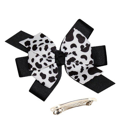 WD2U Girls 4.5" Farm Girl Dairy Holstein Moo Cow Print Hair Bow French Clip Barrette