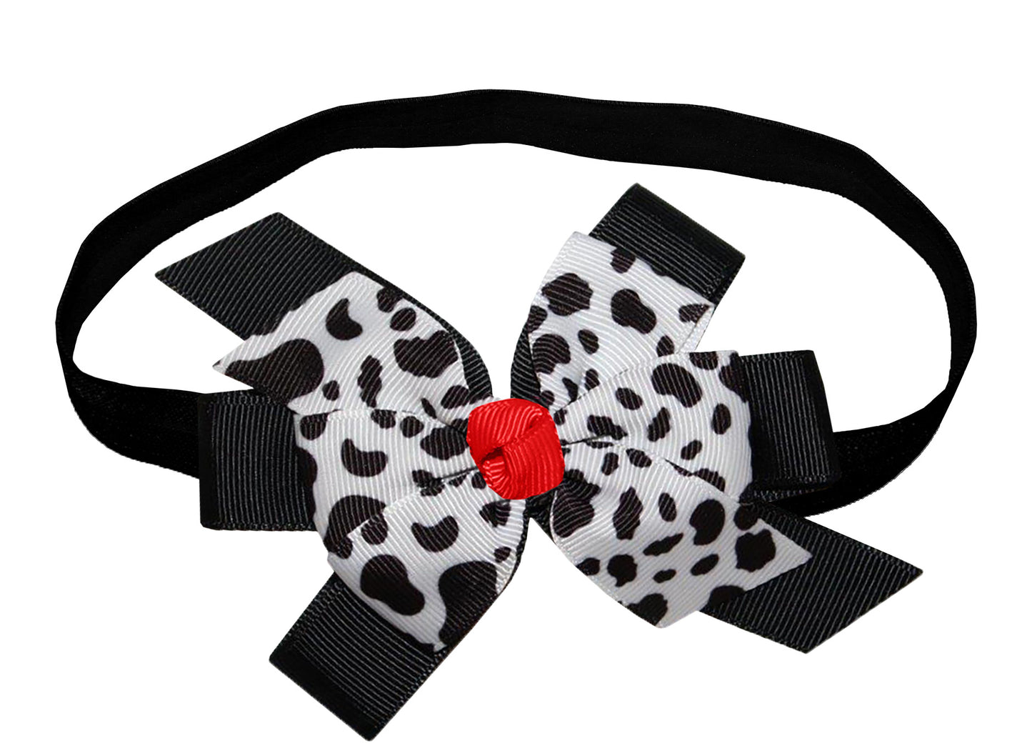WD2U Baby Girls 4.5" Farm Girl Dairy Holstein Moo Cow Print Hair Bow Stretch Headband