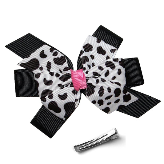 WD2U Girls 4.5" Farm Girl Dairy Holstein Moo Cow Animal Print Hair Bow Alligator Clip