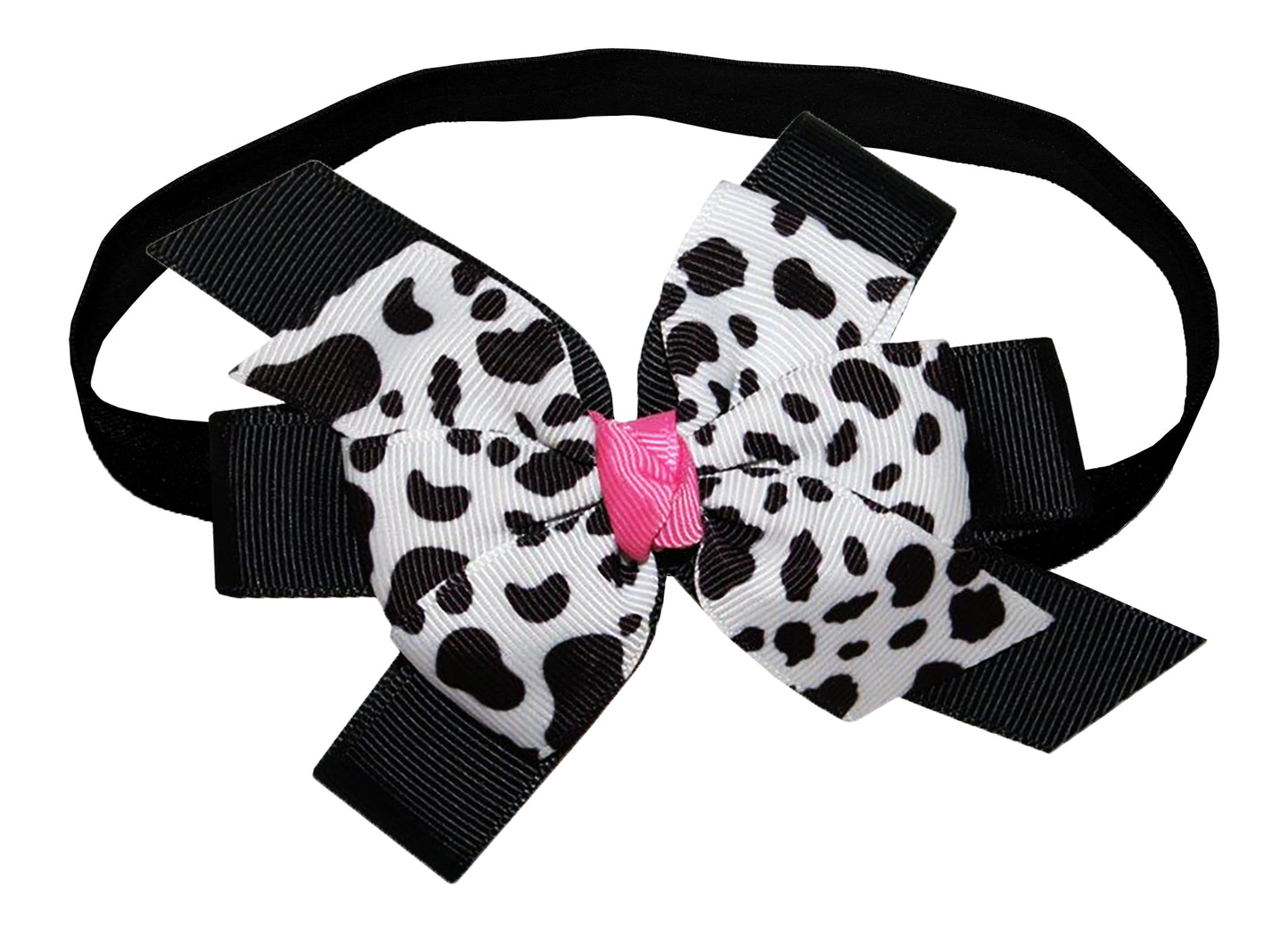 WD2U Baby Girls 4.5" Farm Girl Dairy Holstein Moo Cow Print Hair Bow Stretch Headband