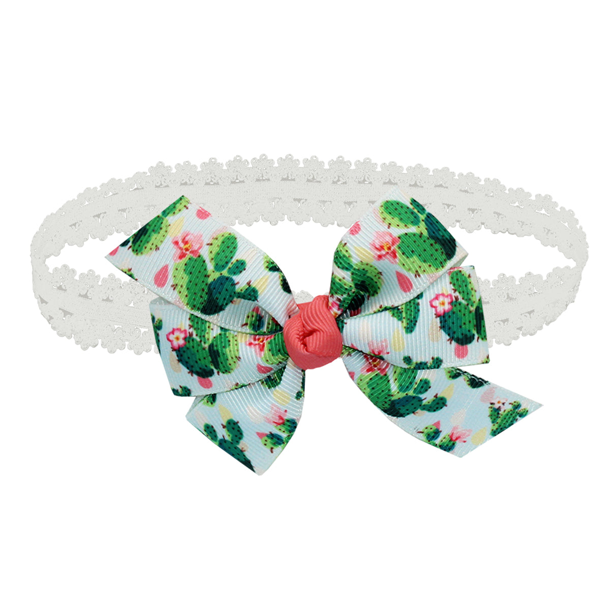 WD2U Baby Girls 3" Prickly Pear Cactus Grosgrain Infant Hair Bow Stretch Headband