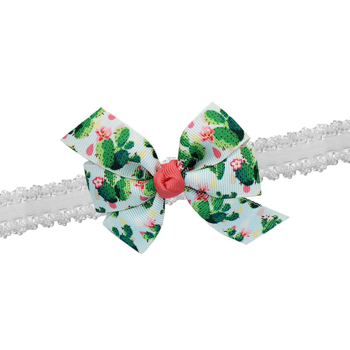 WD2U Baby Girls 3" Prickly Pear Cactus Grosgrain Infant Hair Bow Stretch Headband