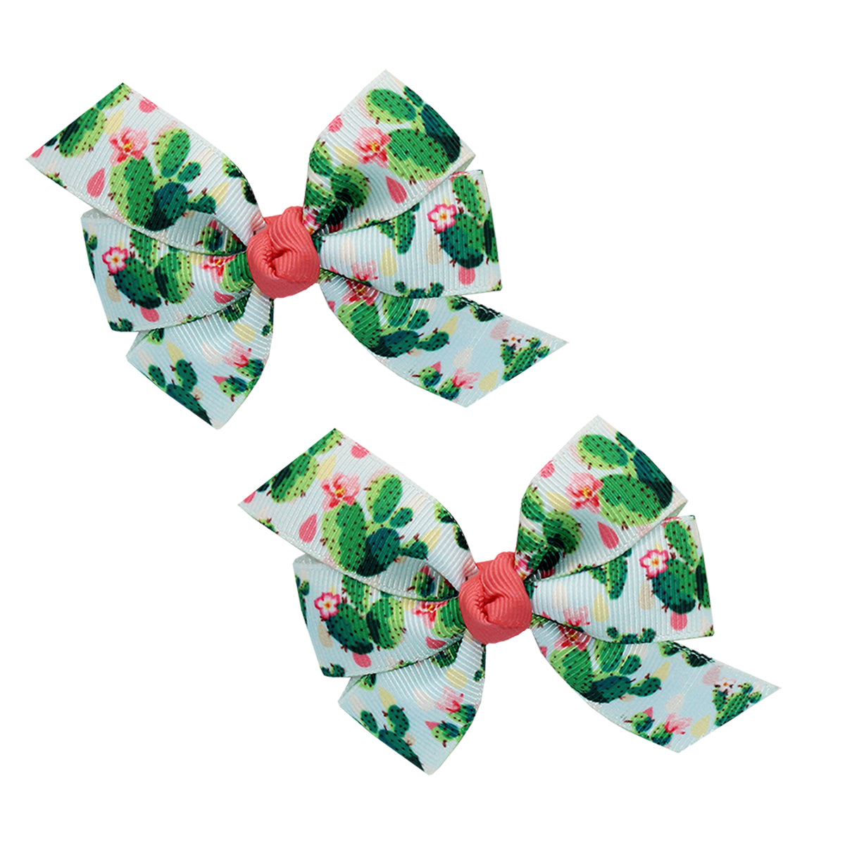 WD2U Baby Girls Set of 2 Prickly Pear Cactus 3" Pigtail Hair Bows Alligator Clips