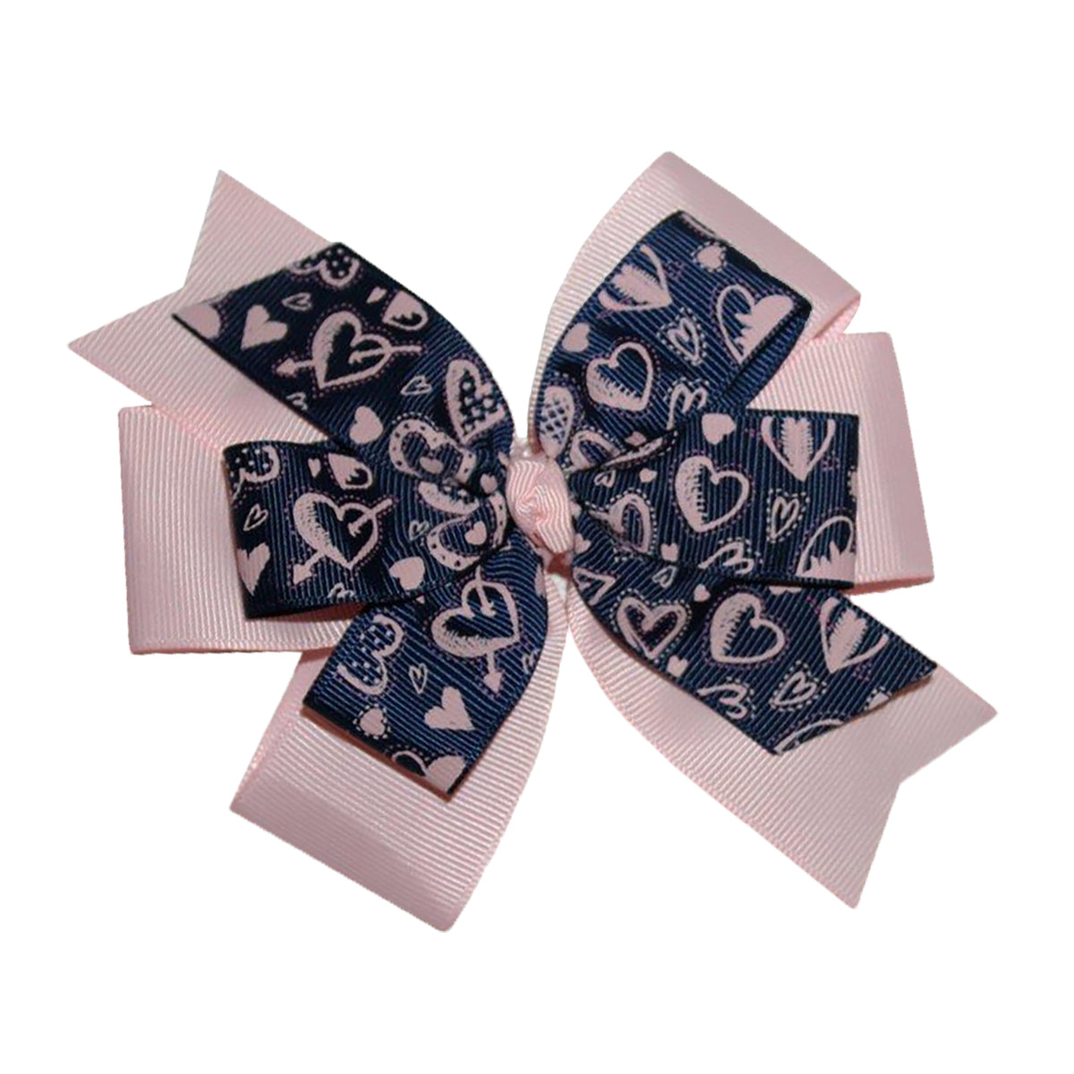 WD2U Girls 5" Navy & Pink Sweet Heart Valentines Hair Bow Wide Stretch Headband