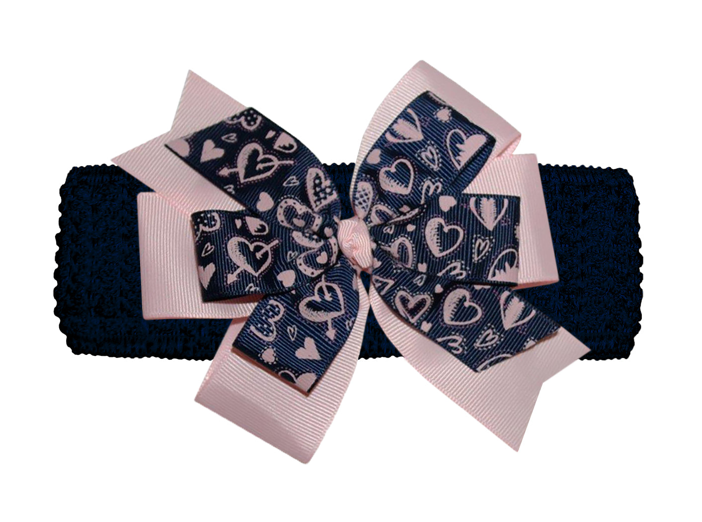 WD2U Girls 5" Navy & Pink Sweet Heart Valentines Hair Bow Wide Stretch Headband