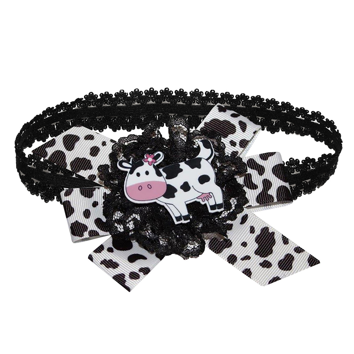 WD2U Baby Girls 4.5" Daisy Holstein Milk Cow Farm Girl Hair Bow Stretch Headband