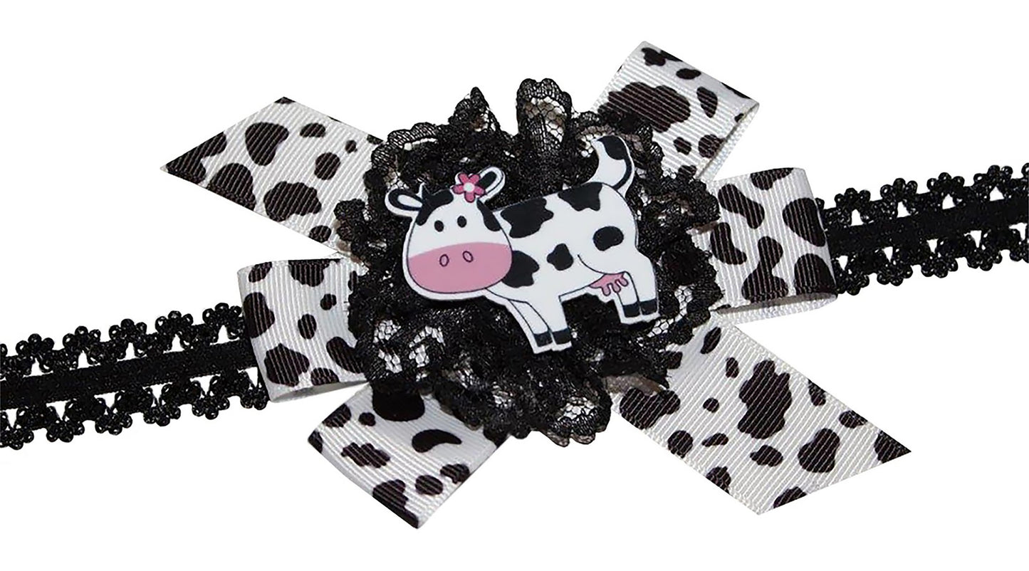 WD2U Baby Girls 4.5" Daisy Holstein Milk Cow Farm Girl Hair Bow Stretch Headband