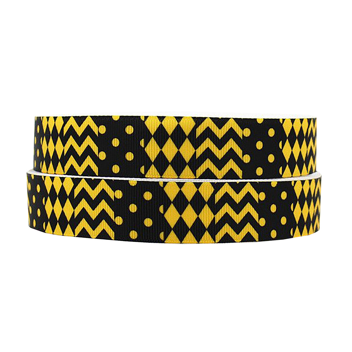 7/8" Grosgrain Ribbon Yellow Black Chevron Dotted Bumble Bee Print DIY Hair Bows