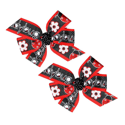 WD2U Baby-Girls Set of 2 Red Black Lady Bug 3" Pigtail Hair Bows Alligator Clips