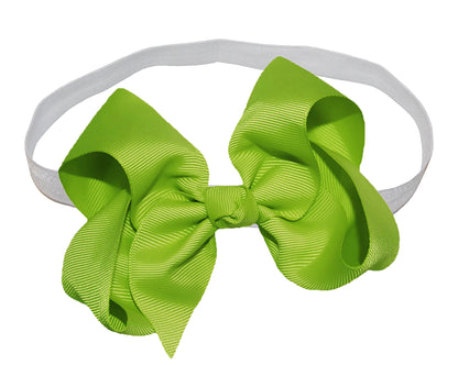 WD2U Girls 4" Solid Grosgrain Ribbon Boutique Hair Bow White Stretch Headband