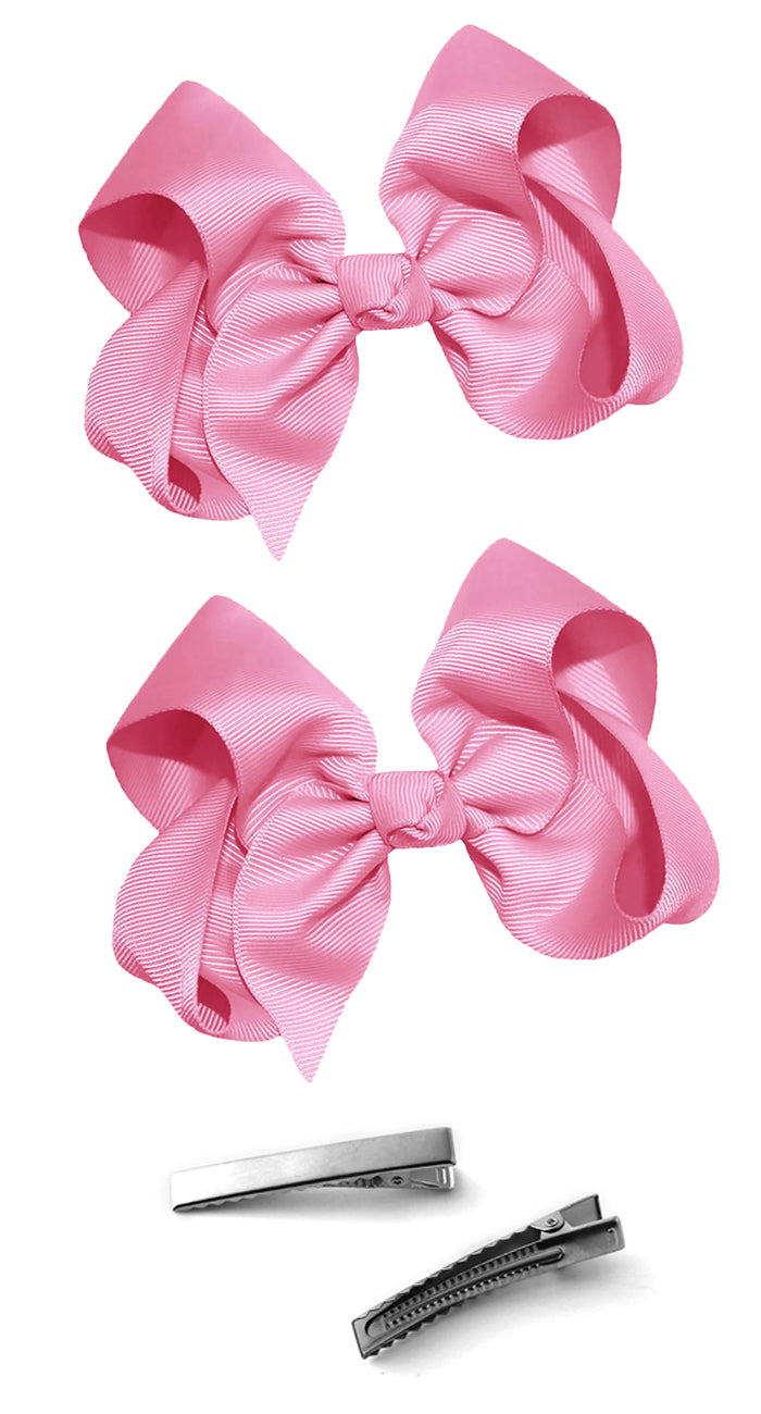 WD2U Girls Set of Two 4" Solid Grosgrain Pigtail Hair Bows Alligator Clips