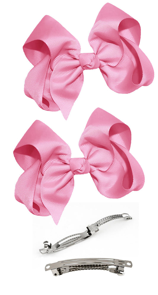 WD2U Girls Set of Two 4" Solid Grosgrain Pigtail Hair Bows French Clip Barrettes