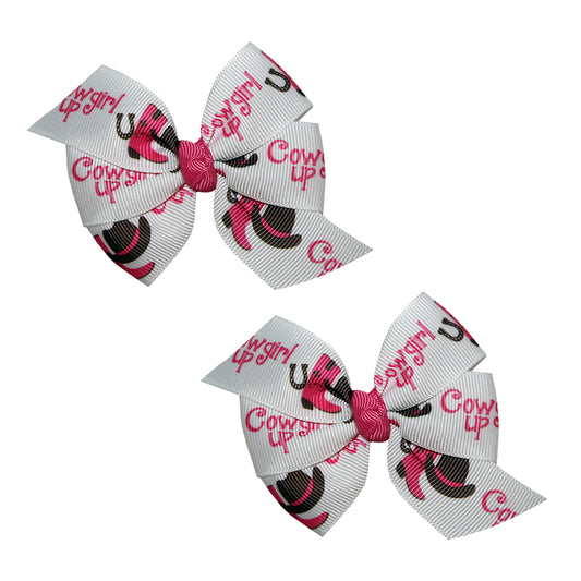 WD2U Baby Girls Set of 2 Pink Cowgirl Up Rodeo Boots 3" Hair Bows Alligator Clips