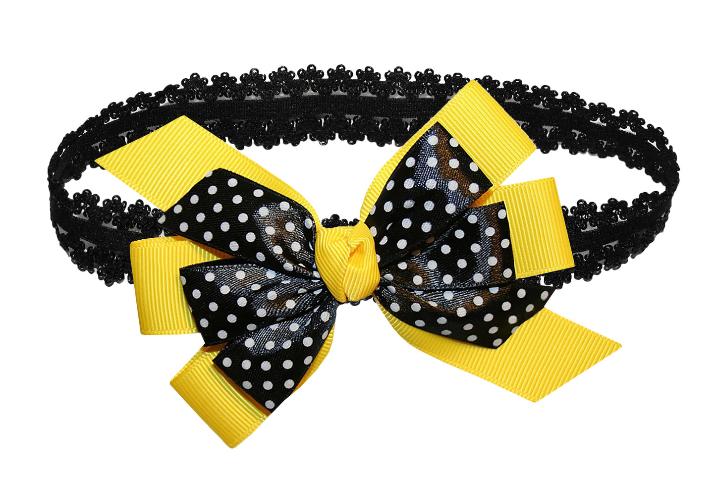 WD2U Baby Girls Black Dotted Grosgrain Boutique Hair Bow Stretch Headband