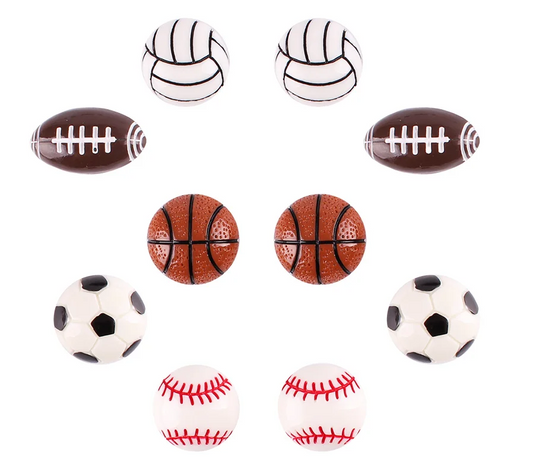Set of 10 Sports Resin Flatback - Choice of Basketball Volleyball Baseball or Soccer DIY Hair Bows Crafts