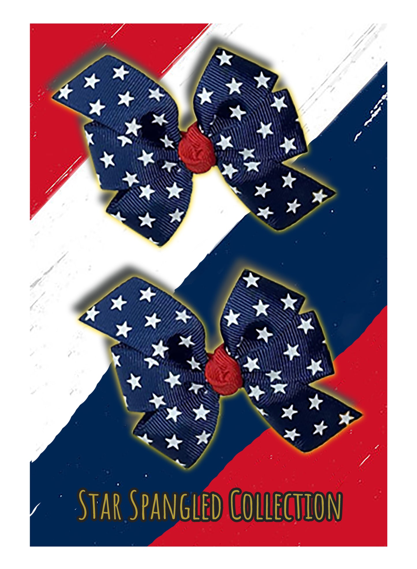 WD2U Baby Girl Set of 2 Red White Blue Star Spangled 3" Hair Bows Alligator Clips