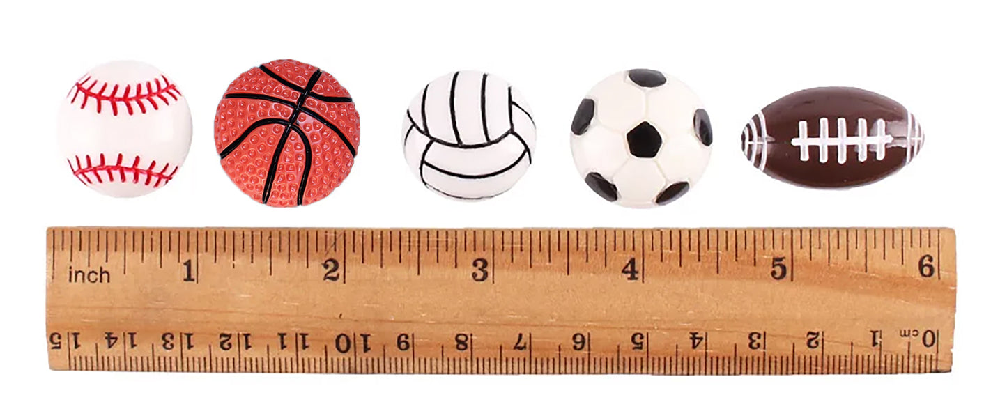 Set of 10 Sports Resin Flatback - Choice of Baseball Basketball Football Soccer Volleyball DIY Hair Bows Crafts
