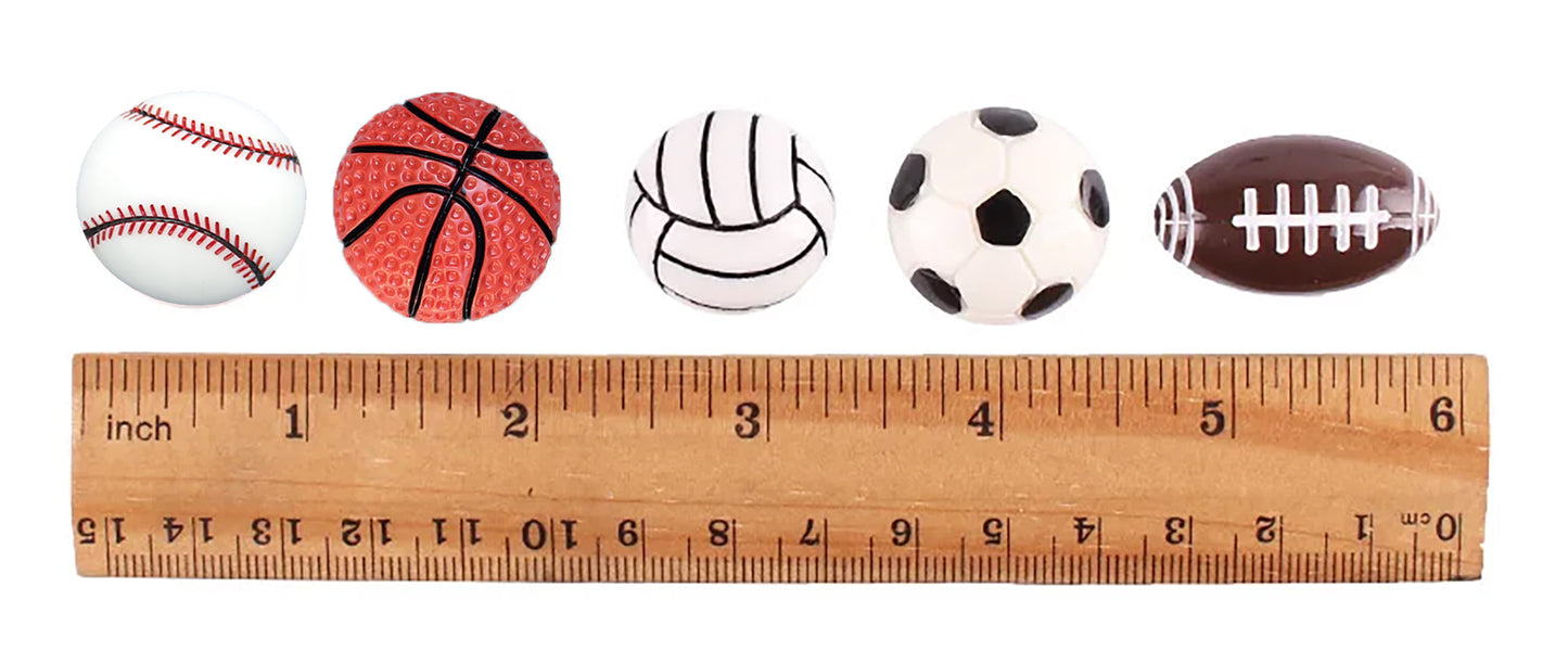 Set of 10 Sports Resin Flatback - Choice of Baseball Basketball Football Soccer Volleyball DIY Hair Bows Crafts