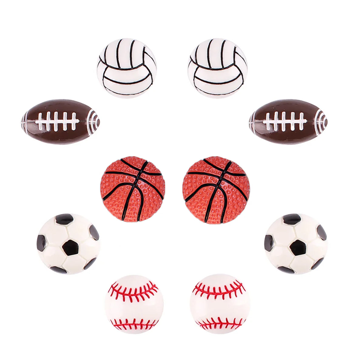 Set of 10 Sports Resin Flatback - Choice of Baseball Basketball Football Soccer Volleyball DIY Hair Bows Crafts