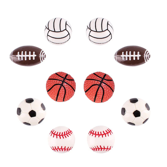 Set of 10 Sports Resin Flatback - Choice of Baseball Basketball Football Soccer Volleyball DIY Hair Bows Crafts