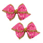 WD2U Baby Girls 2 Pink & Metallic Gold Princess Grosgrain 3" Pigtail Hair Bows Alligator Clips
